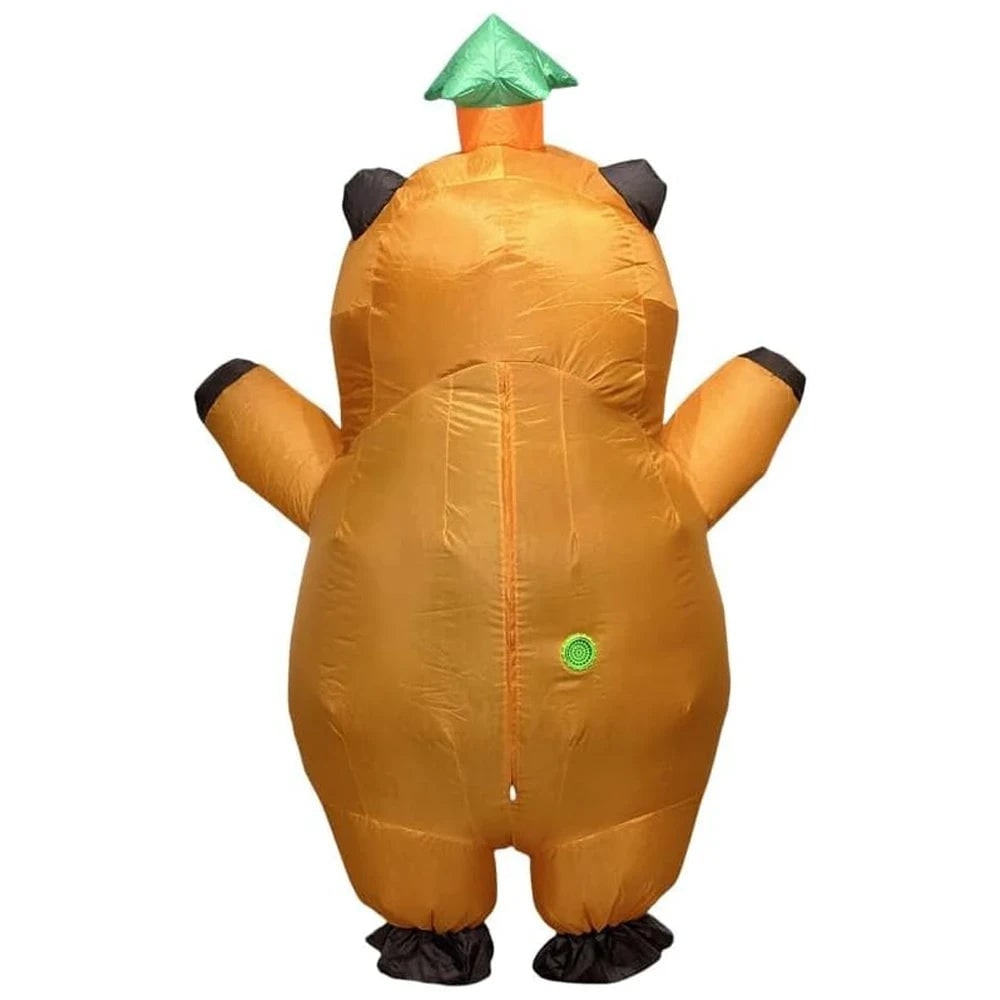 Halloween Inflatable Capybara Costume with Leaf Hat and Built-In Fan Funny Animal Suit