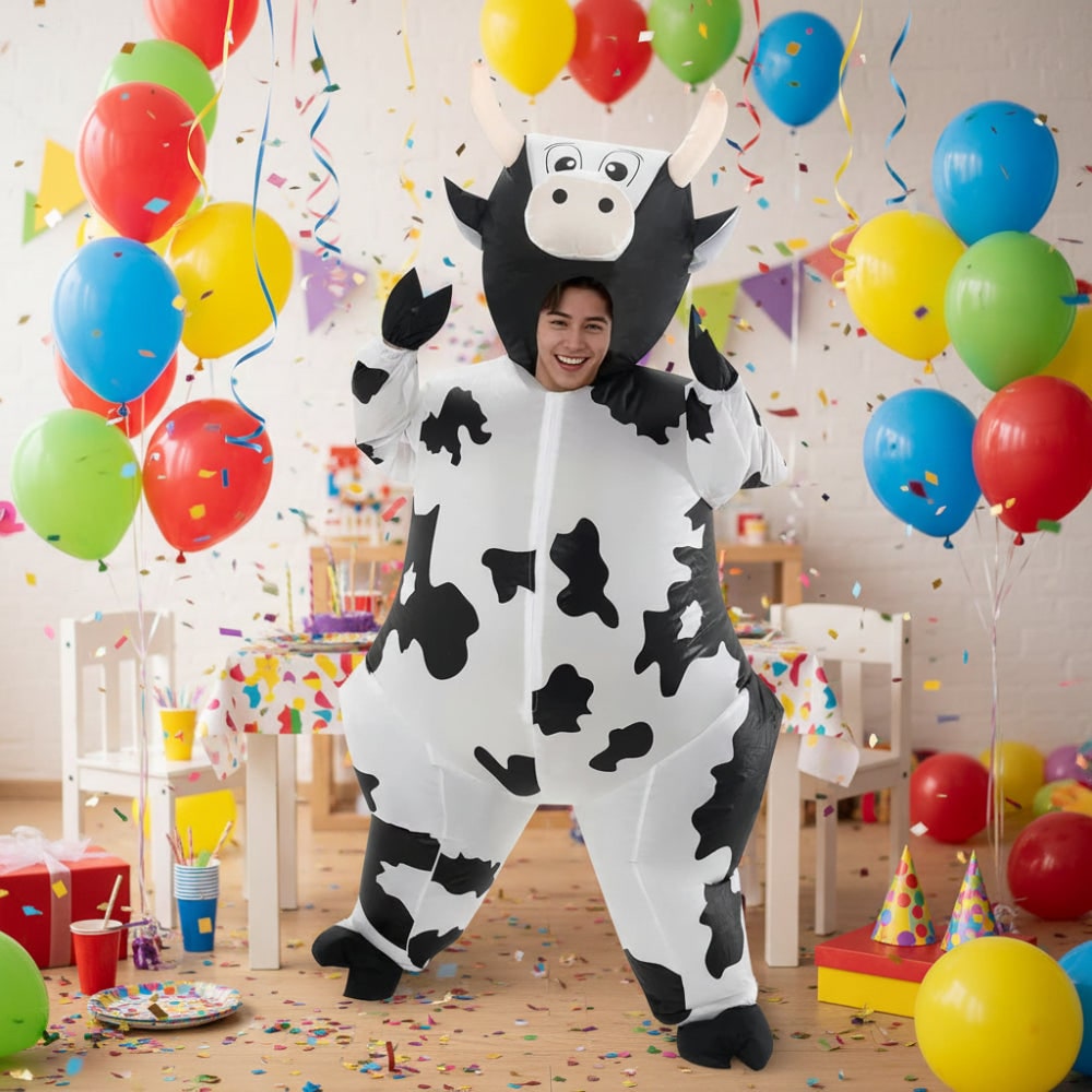 Halloween Inflatable Cow Costume with Blow Up Suit and Animal Design