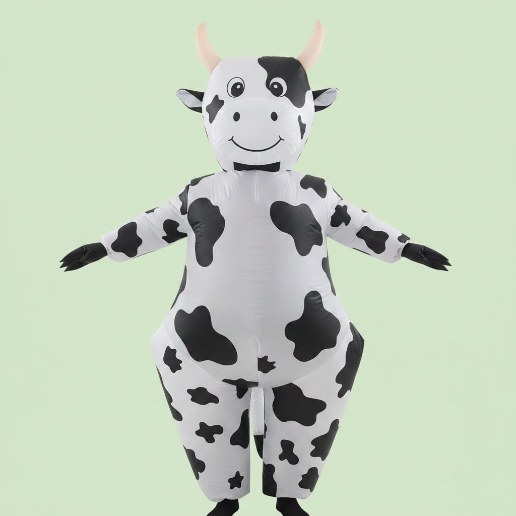 Halloween Inflatable Cow Costume with Open Face Hood and Hoof Covers Funny Animal
