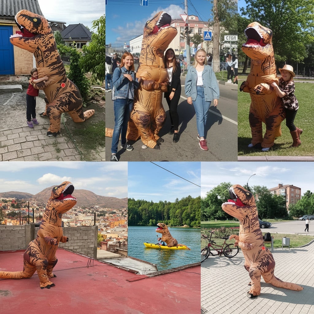 Halloween Inflatable Dinosaur Costume Blow Up T-Rex Outfit with Built-In Fan