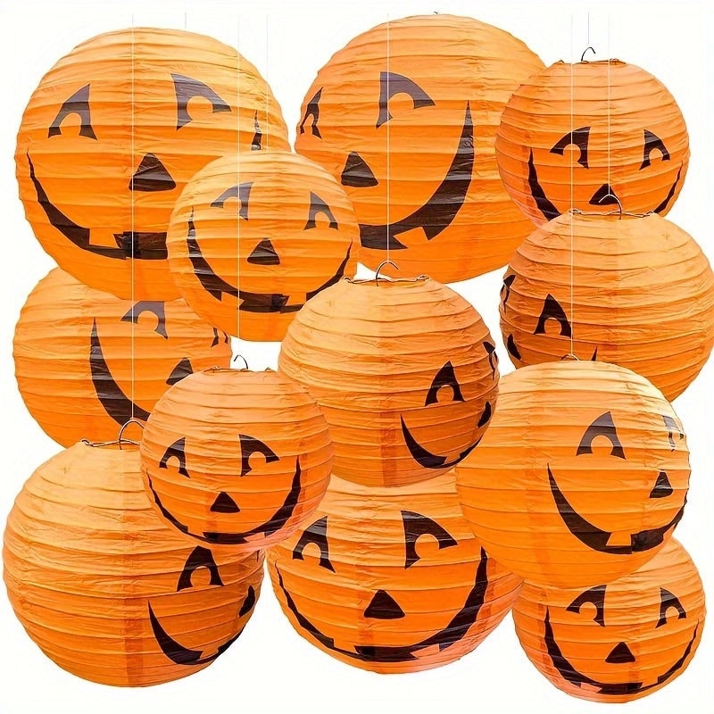 Halloween Jack O' Lantern Paper Pumpkin Hanging Decor Set of 12