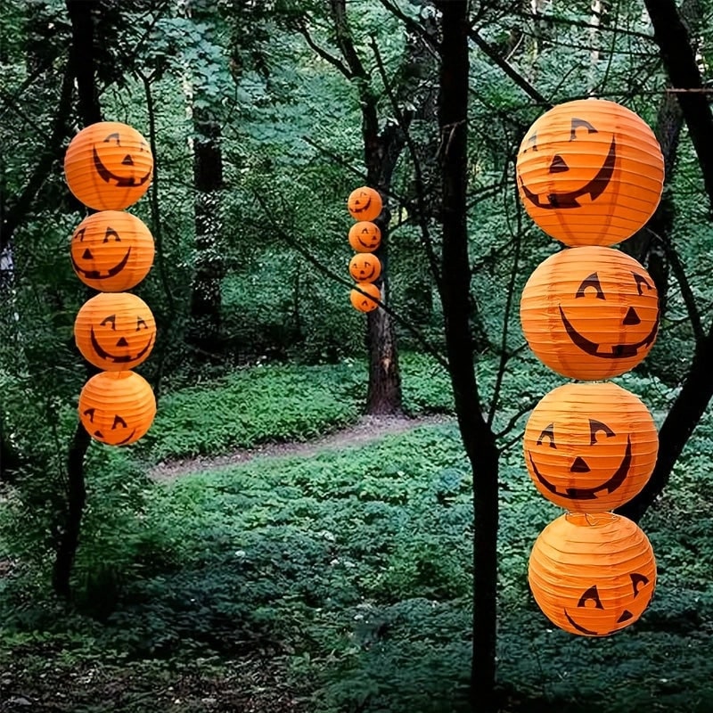Halloween Jack O' Lantern Paper Pumpkin Hanging Decor Set of 12
