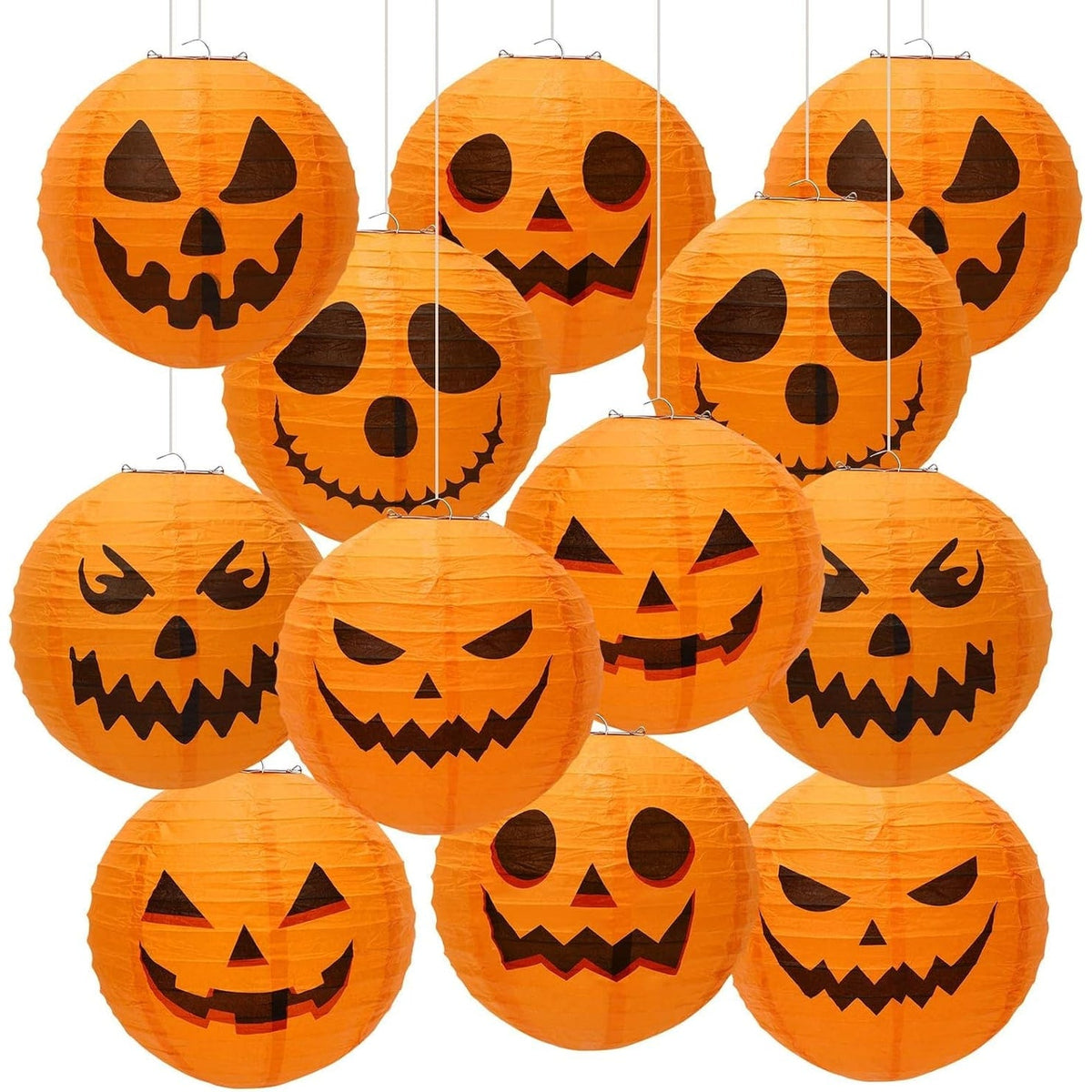 Halloween Jack O' Lantern Paper Pumpkin Hanging Decor Set of 12