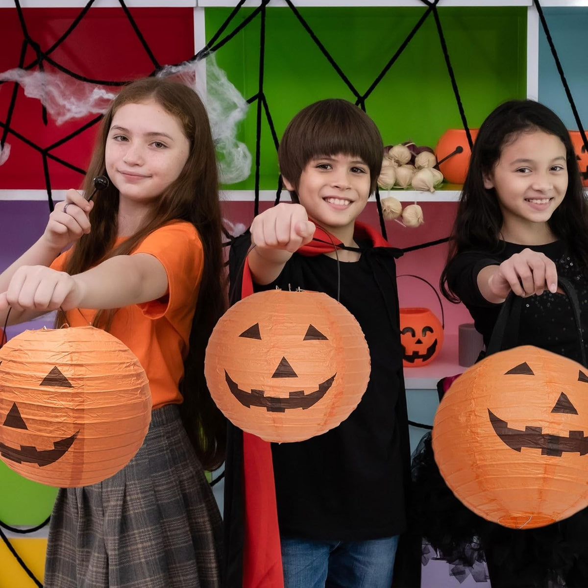 Halloween Jack O' Lantern Paper Pumpkin Hanging Decor Set of 12