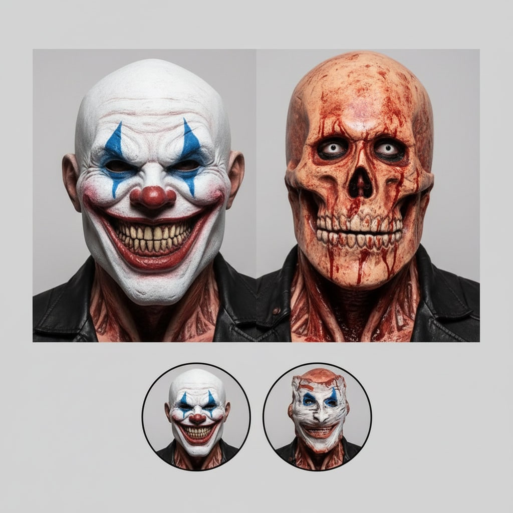 Halloween Mask Peel Off Creepy Clown and Skull Double-Layer Latex Costume
