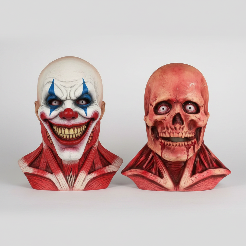 Halloween Mask Peel Off Creepy Clown and Skull Double-Layer Latex Costume