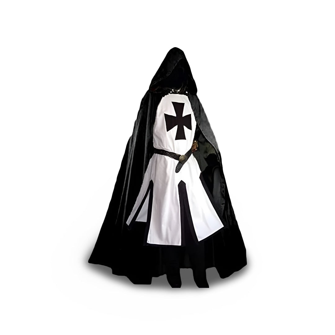 Halloween Medieval Knight Costume Tunic with Hooded and Templar Cross for Cosplay Party