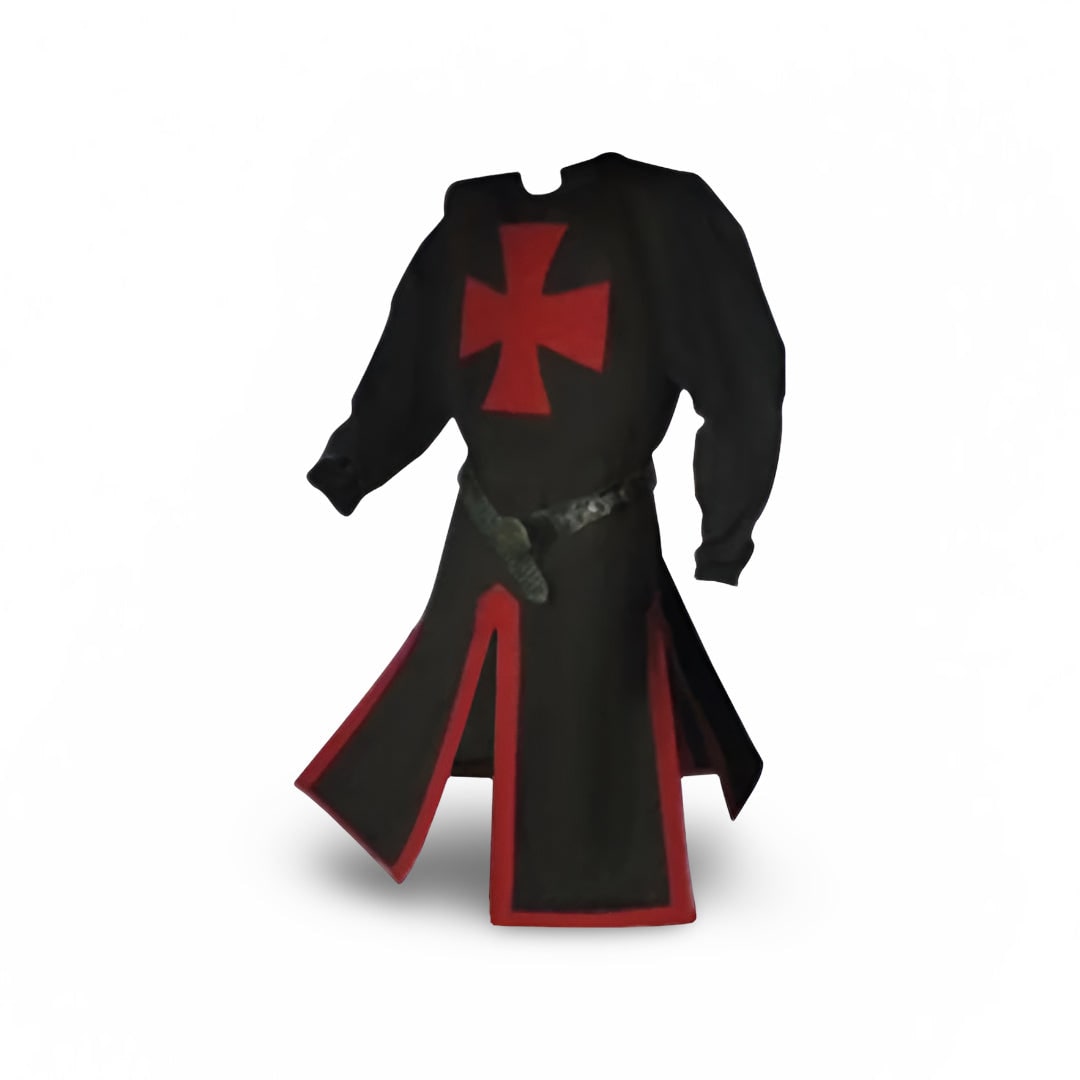 Halloween Medieval Knight Costume Tunic with Hooded and Templar Cross for Cosplay Party