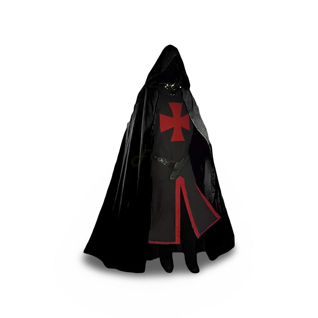 Halloween Medieval Knight Costume Tunic with Hooded and Templar Cross for Cosplay Party