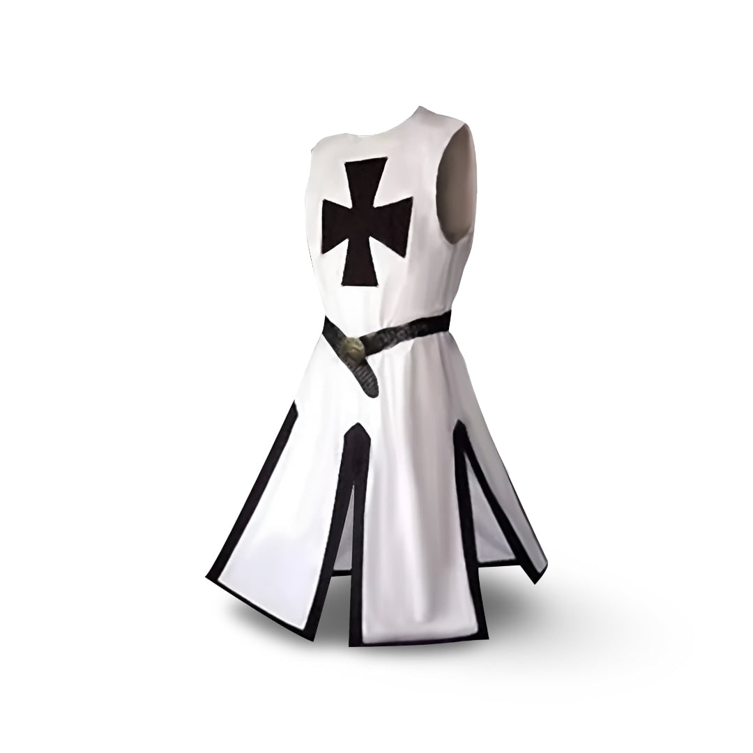 Halloween Medieval Knight Costume Tunic with Hooded and Templar Cross for Cosplay Party