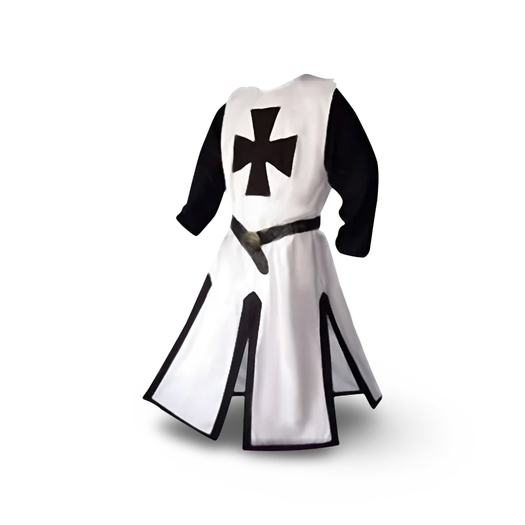 Halloween Medieval Knight Costume Tunic with Hooded and Templar Cross for Cosplay Party