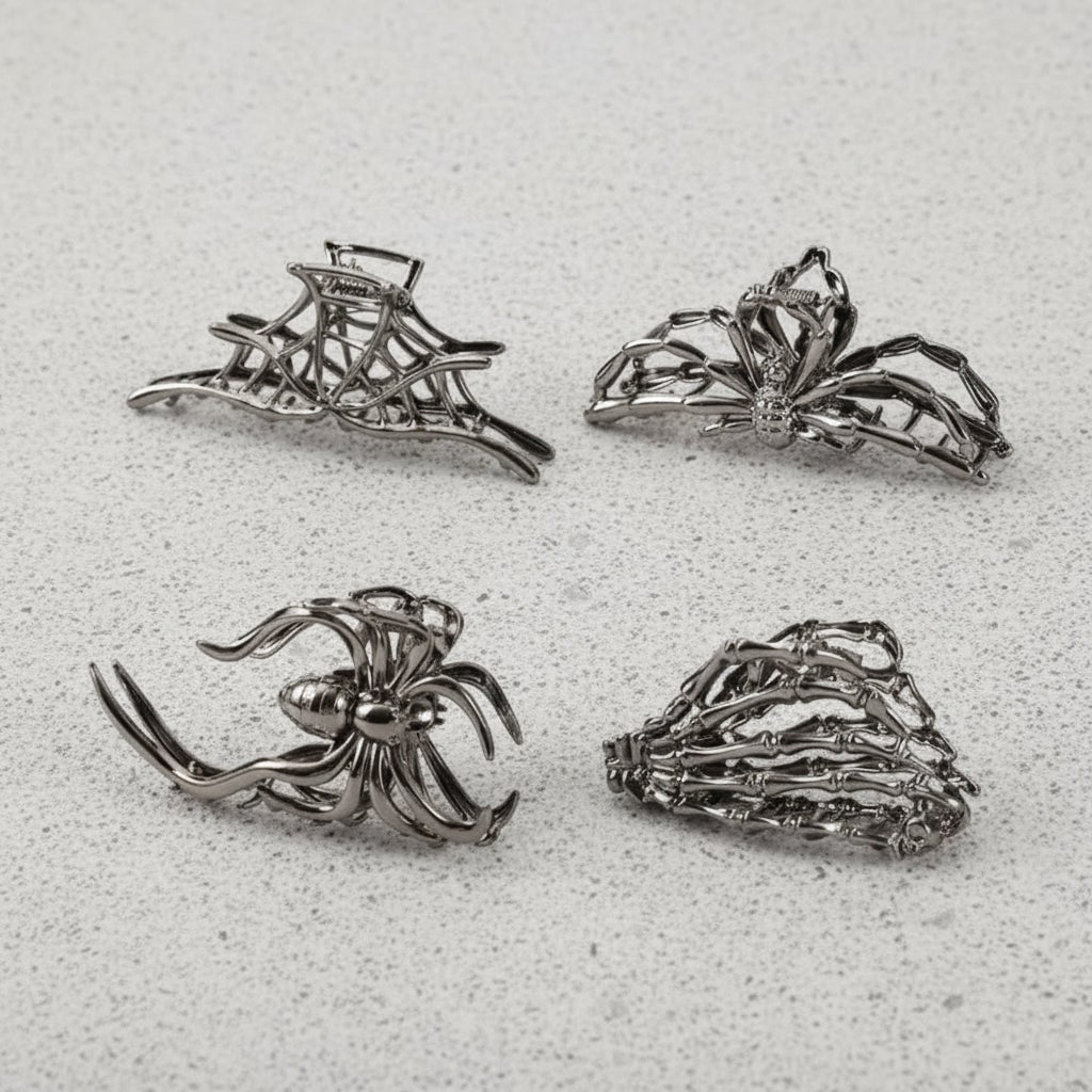 Halloween Metal Claw Clips with Spooky Spider Bat and Skeleton Designs Cute Decorative Hair