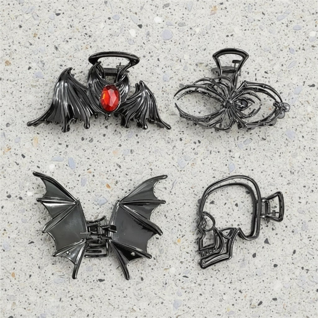 Halloween Metal Claw Clips with Spooky Spider Bat and Skeleton Designs Cute Decorative Hair