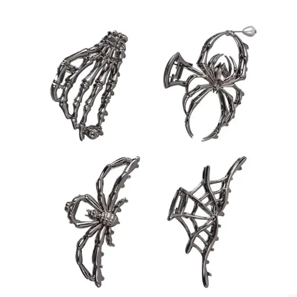 Halloween Metal Claw Clips with Spooky Spider Bat and Skeleton Designs Cute Decorative Hair