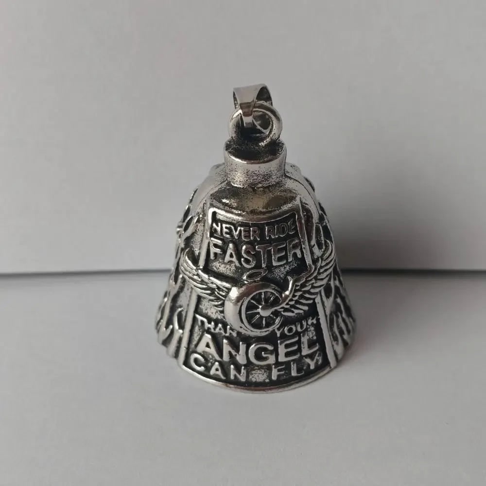 Halloween Motorcycle Guardian Bell and Biker Bike Luck Charm with Winged Design and Attachment