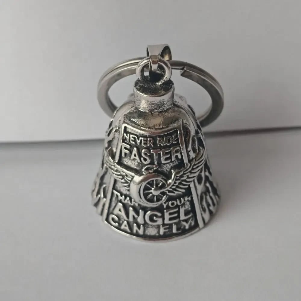 Halloween Motorcycle Guardian Bell and Biker Bike Luck Charm with Winged Design and Attachment