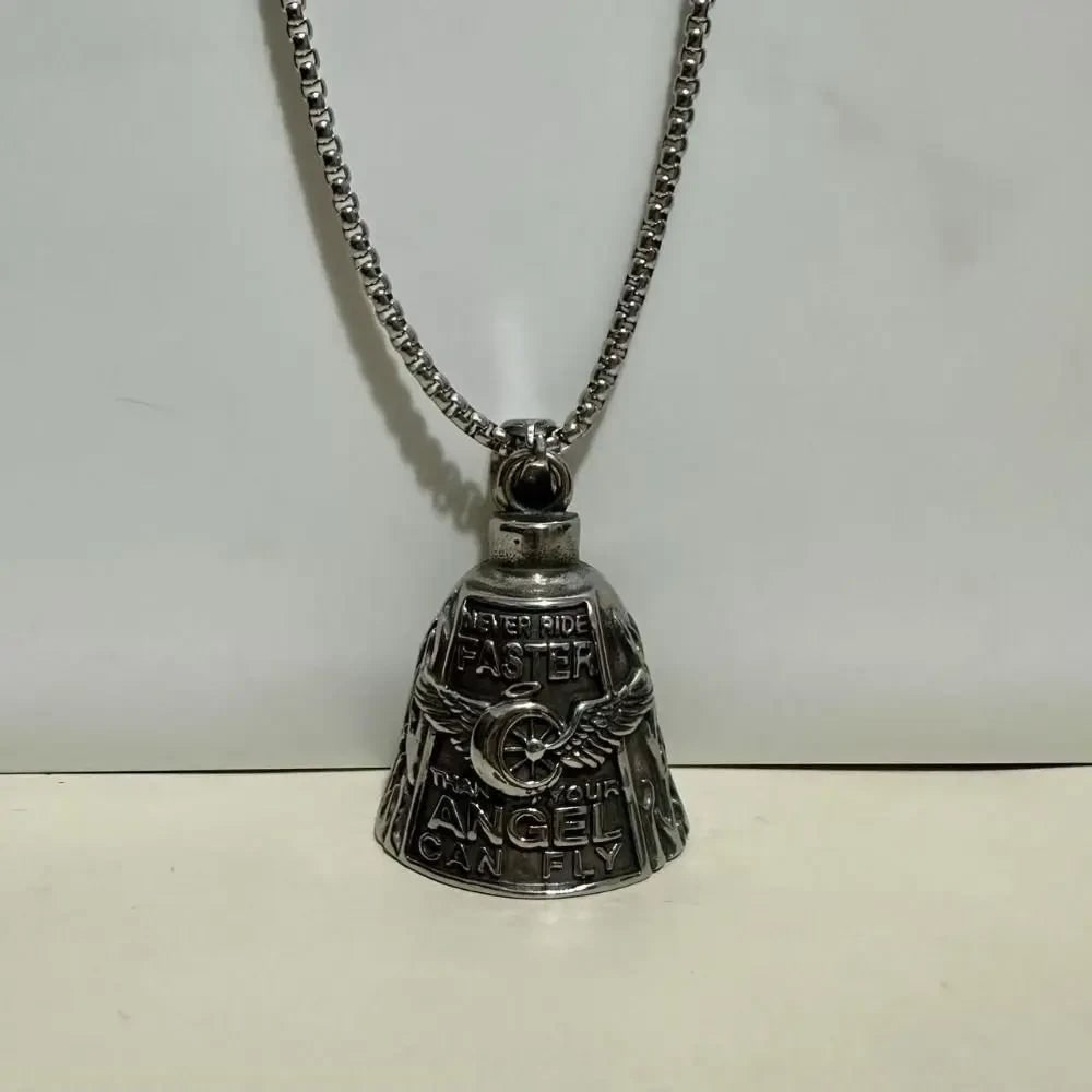 Halloween Motorcycle Guardian Bell and Biker Bike Luck Charm with Winged Design and Attachment