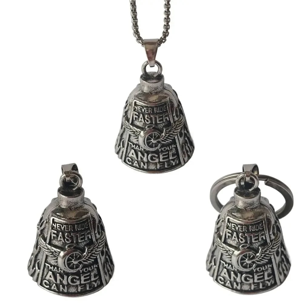 Halloween Motorcycle Guardian Bell and Biker Bike Luck Charm with Winged Design and Attachment