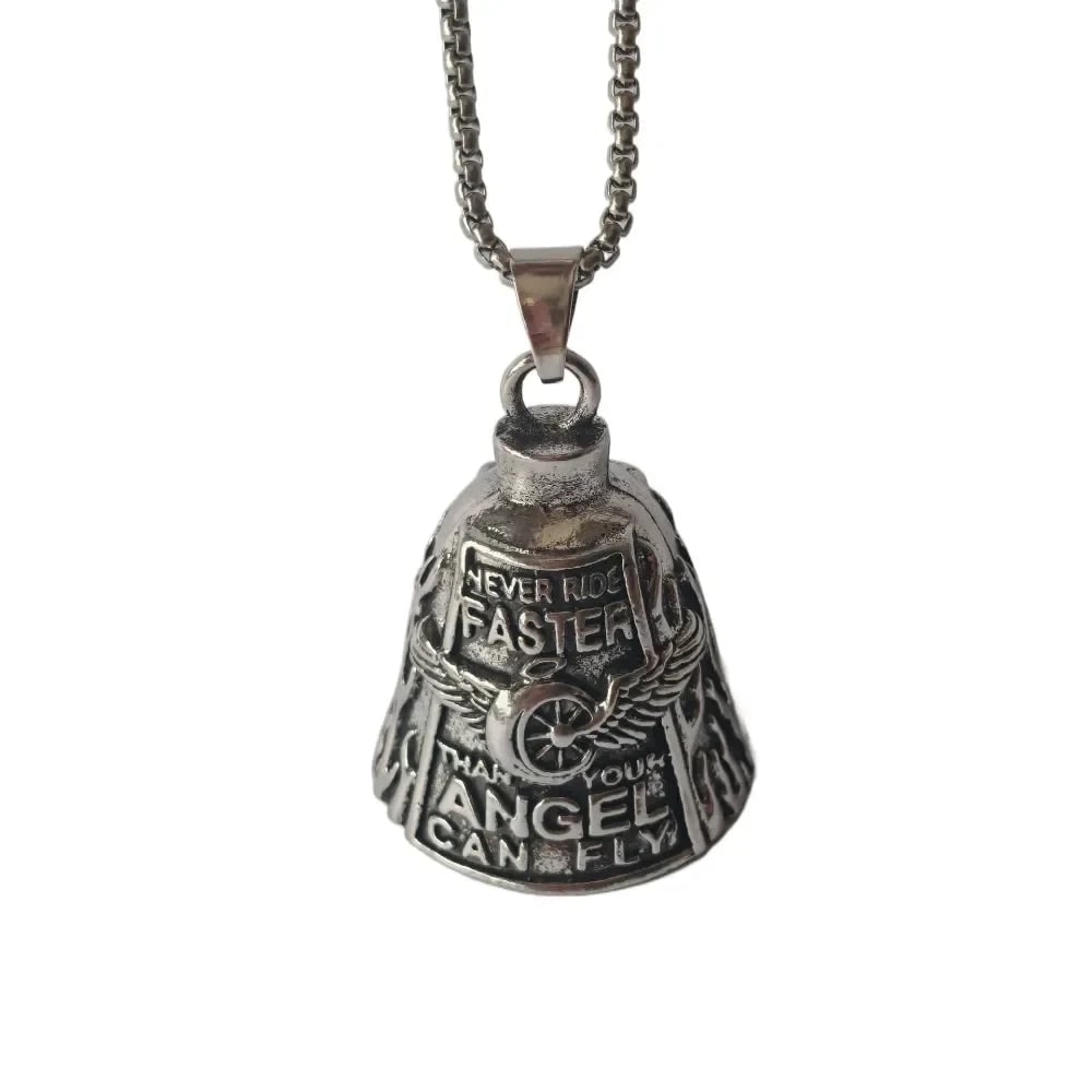 Halloween Motorcycle Guardian Bell and Biker Bike Luck Charm with Winged Design and Attachment
