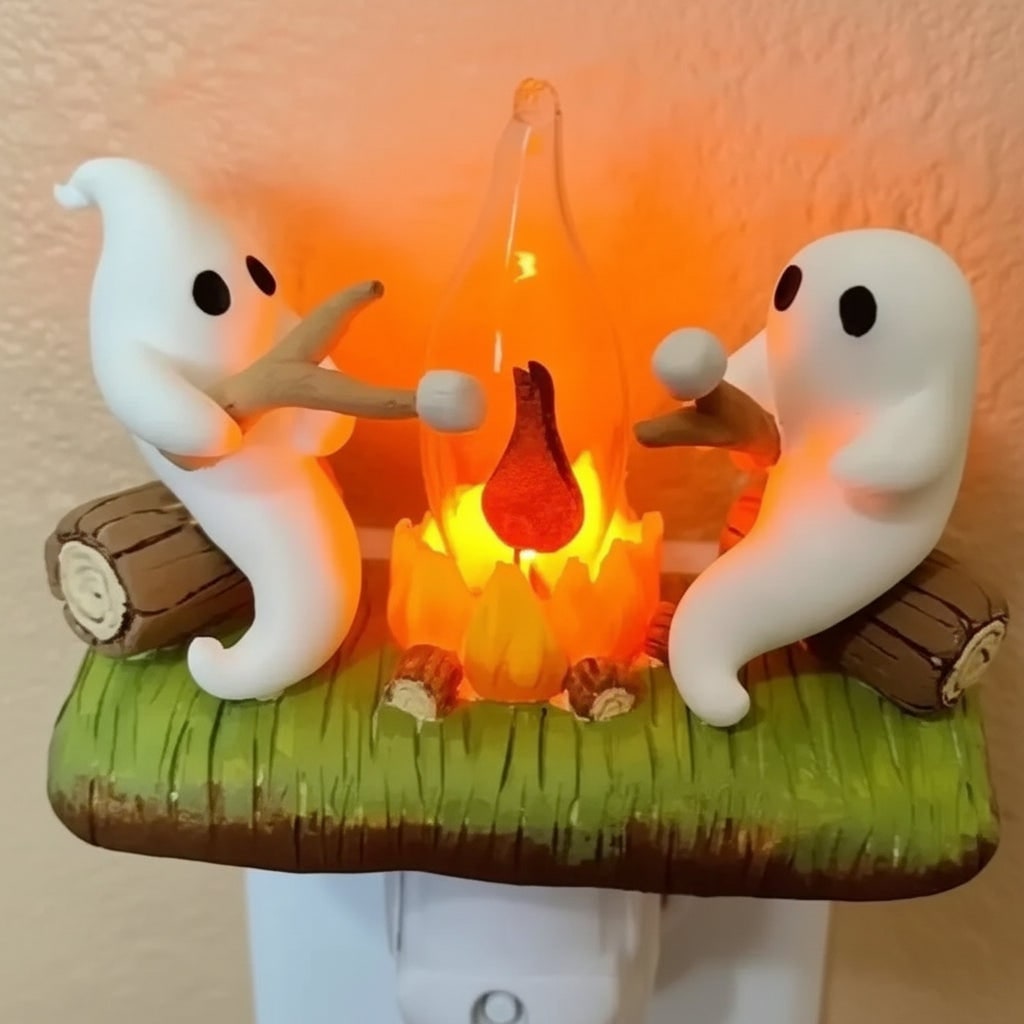 Halloween Night Light Plug in Ghost Campfire LED Decoration for Room and Party