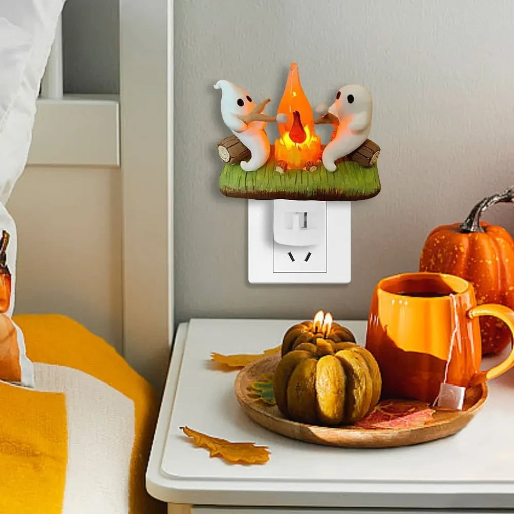Halloween Night Light Plug in Ghost Campfire LED Decoration for Room and Party