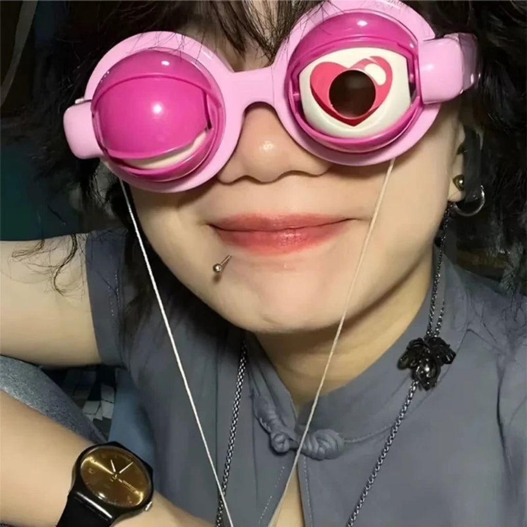 Halloween Novelty Crazy Eyes Glasses with Blinking Eyelids and Pull String for Party