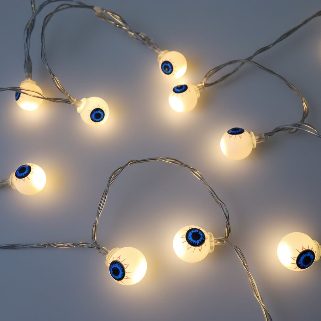 Halloween Outdoor String Lights with Battery LED and Spooky Decorative Covers for Patio Party
