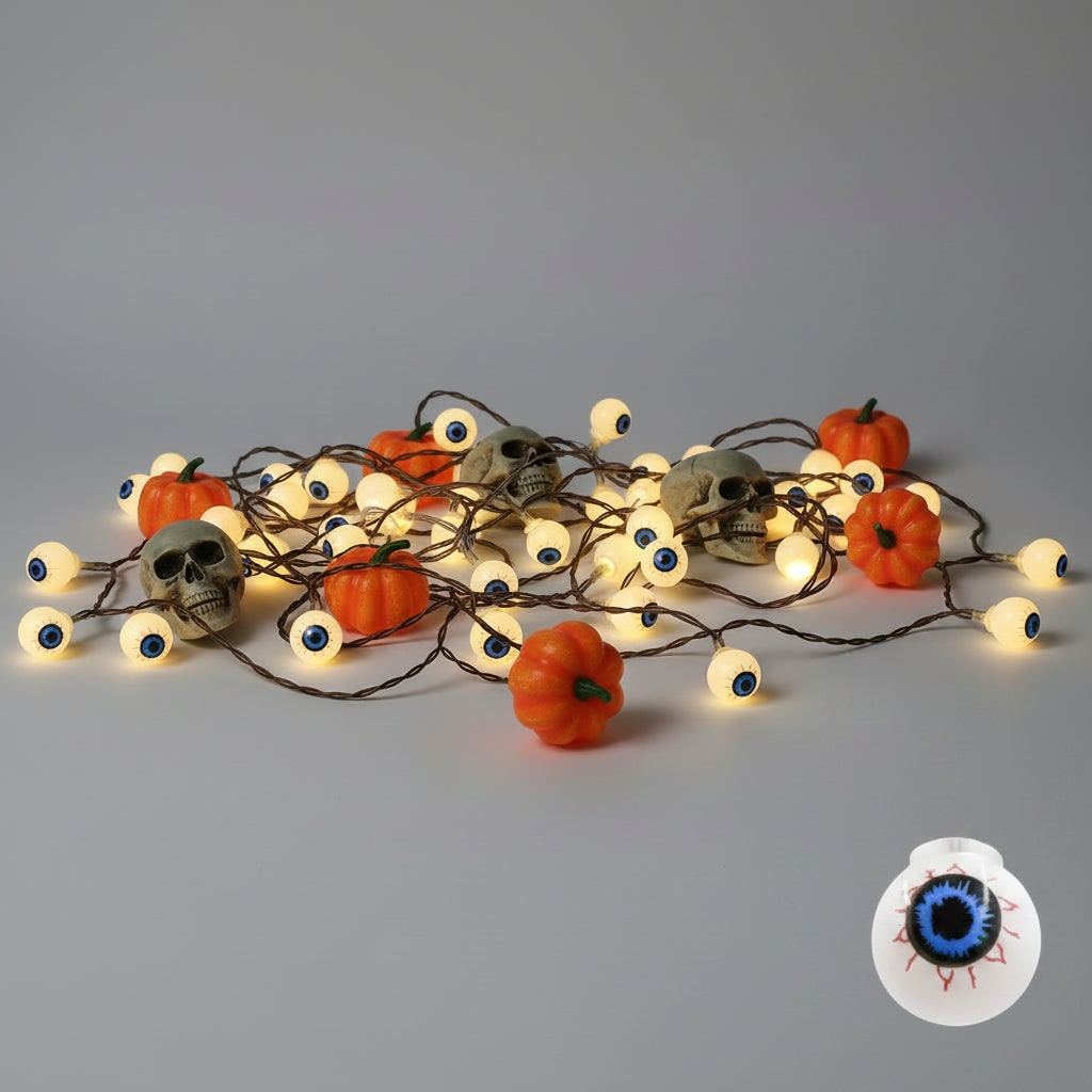 Halloween Outdoor String Lights with Battery LED and Spooky Decorative Covers for Patio Party