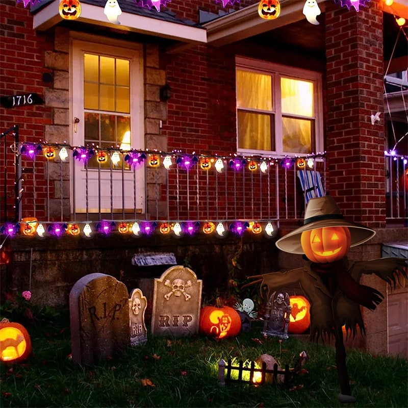 Halloween Outdoor String Lights with LED and Bat Figures Battery Operated for Patio Party Decoration