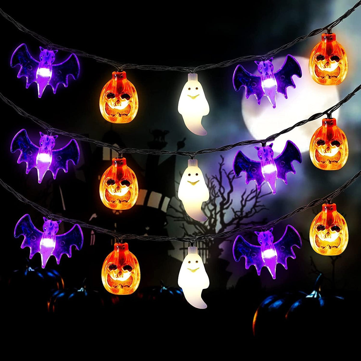 Halloween Outdoor String Lights with LED and Bat Figures Battery Operated for Patio Party Decoration