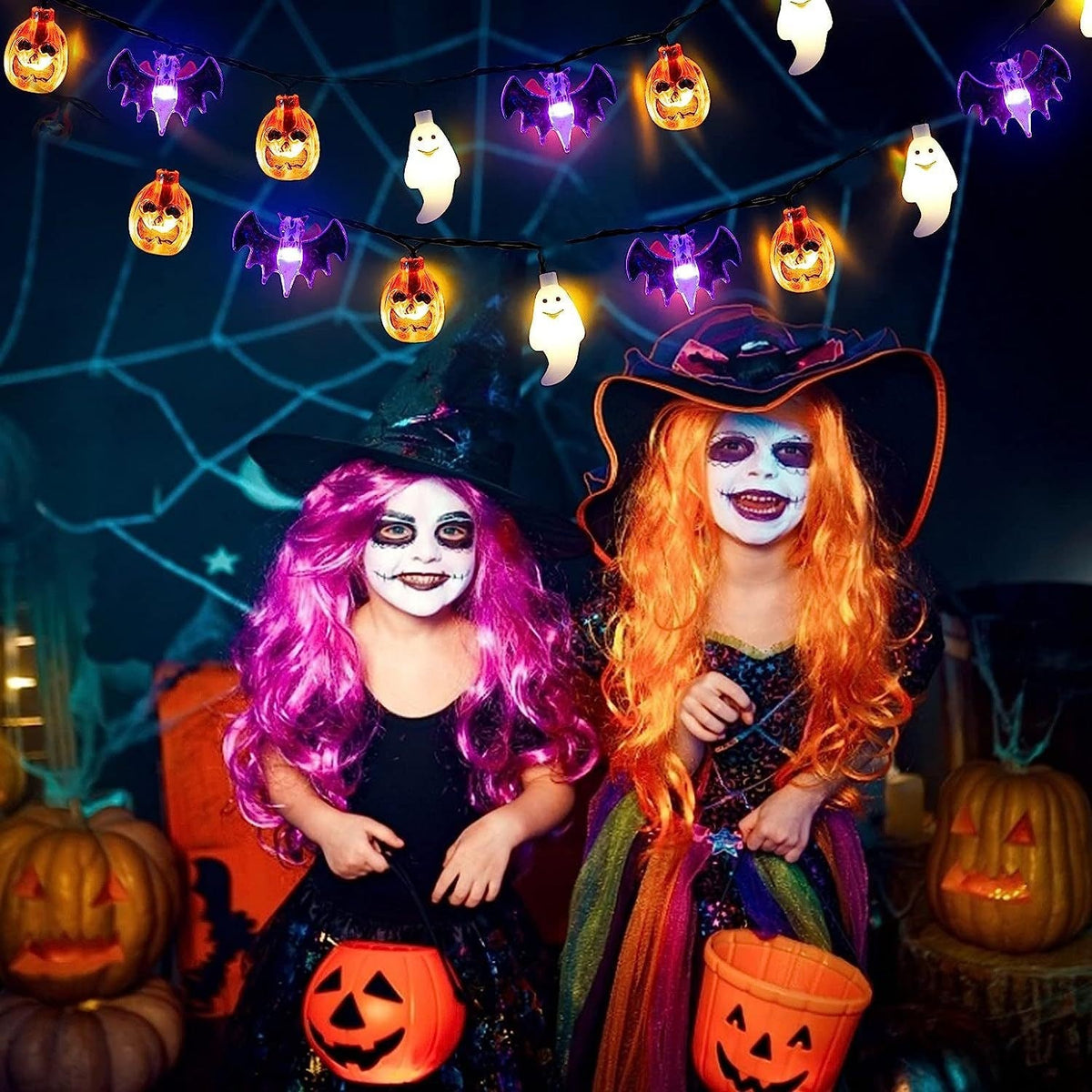 Halloween Outdoor String Lights with LED and Bat Figures Battery Operated for Patio Party Decoration
