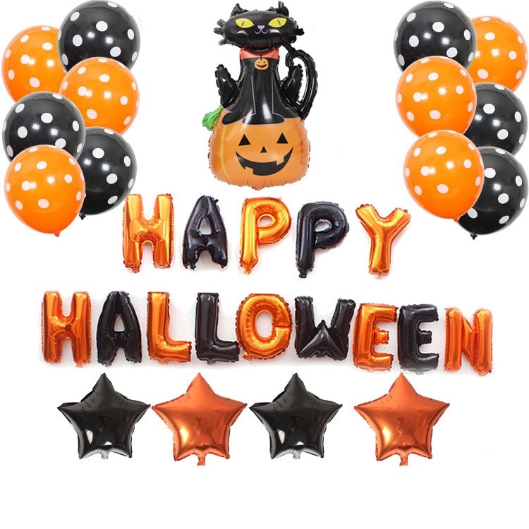 Halloween Party Balloons with Foil Letter Bat Pumpkin and Spider Decorations Kit