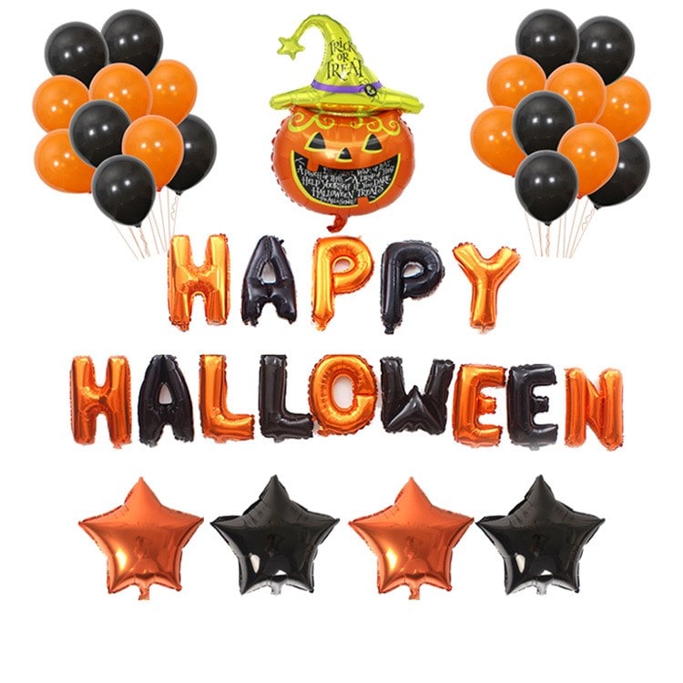 Halloween Party Balloons with Foil Letter Bat Pumpkin and Spider Decorations Kit