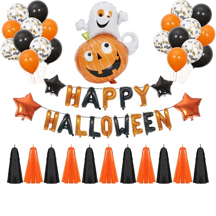 Halloween Party Balloons with Foil Letter Bat Pumpkin and Spider Decorations Kit