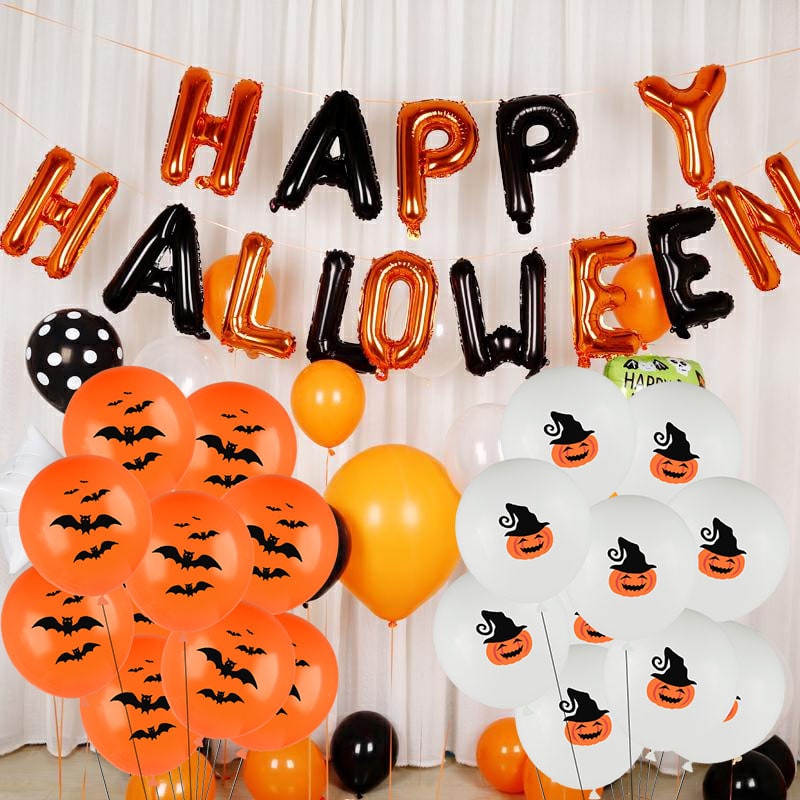 Halloween Party Balloons with Spooky Printed Designs and Latex Construction for Decoration