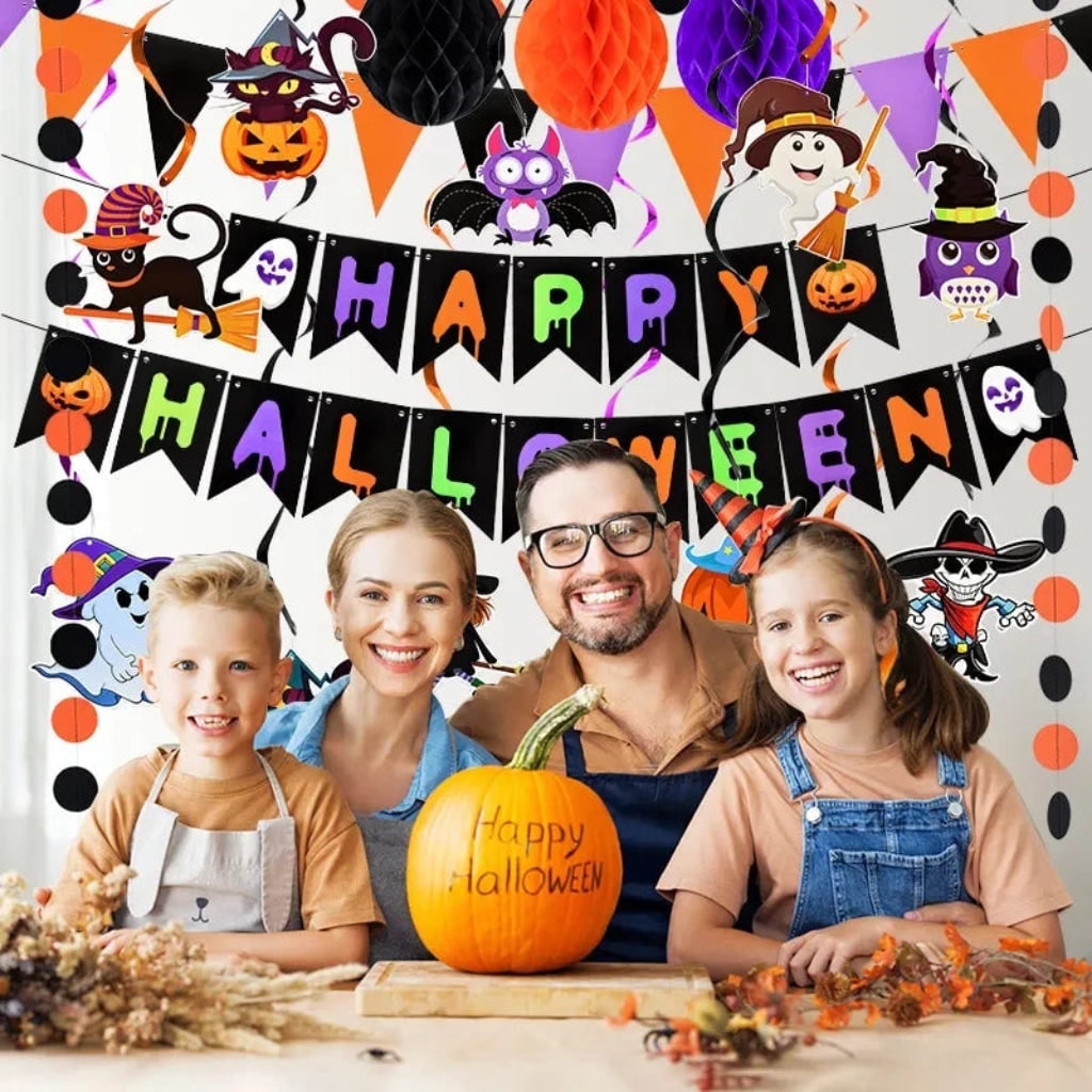 Halloween Party Decorations Banner Kit with Hanging Swirls and Outdoor Wall Decor