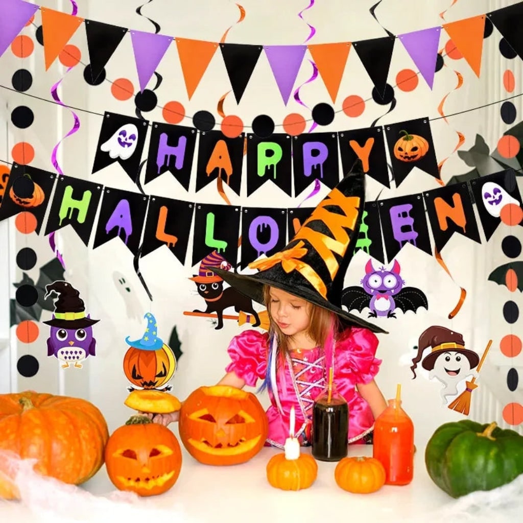 Halloween Party Decorations Banner Kit with Hanging Swirls and Outdoor Wall Decor