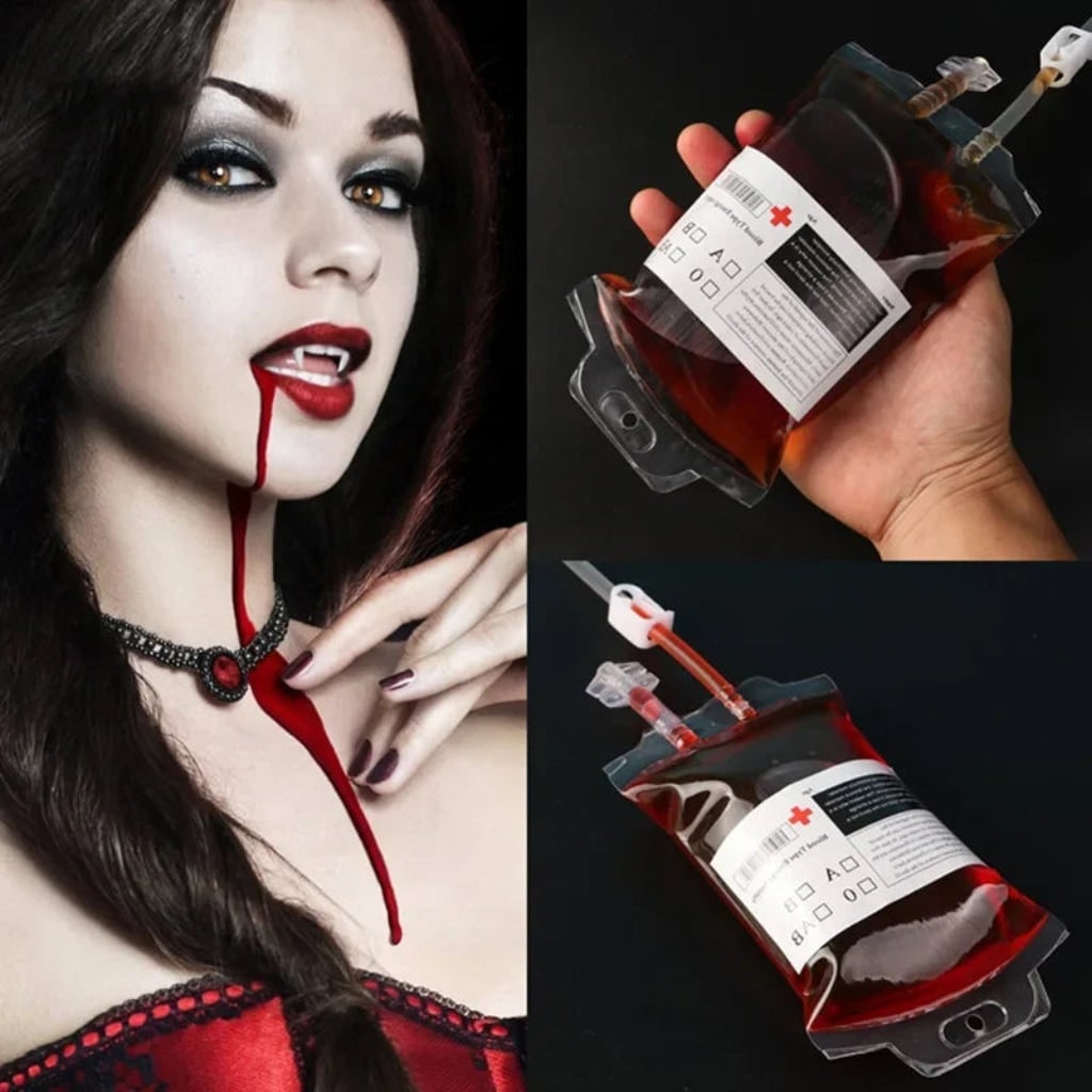 Halloween Party Supplies Blood Bag Drink Pouches with Syringe for Decorations and Favors