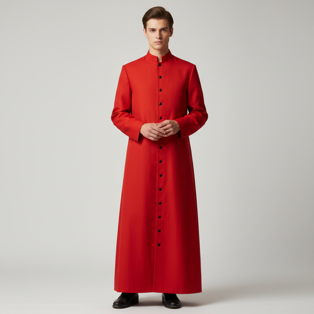 Halloween Priest Costume Cassock Robe with Button Front for Clergy Outfit