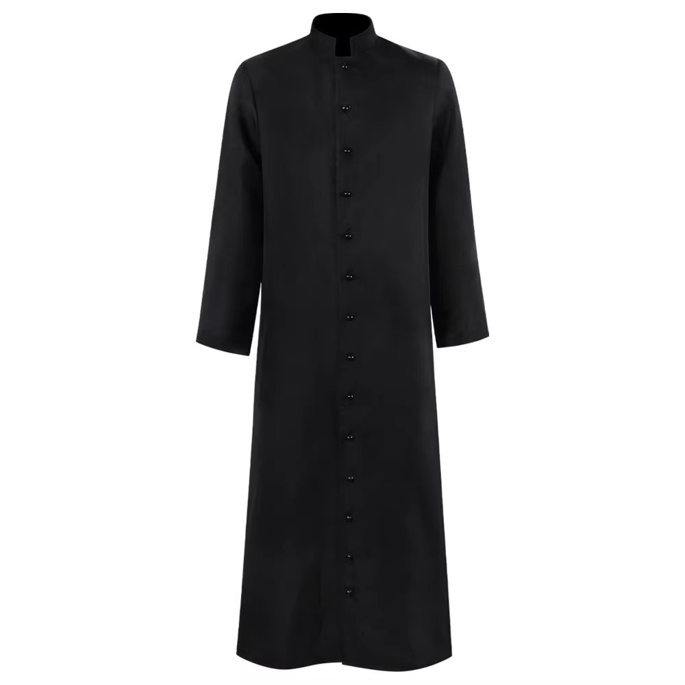 Halloween Priest Costume Cassock Robe with Button Front for Clergy Outfit
