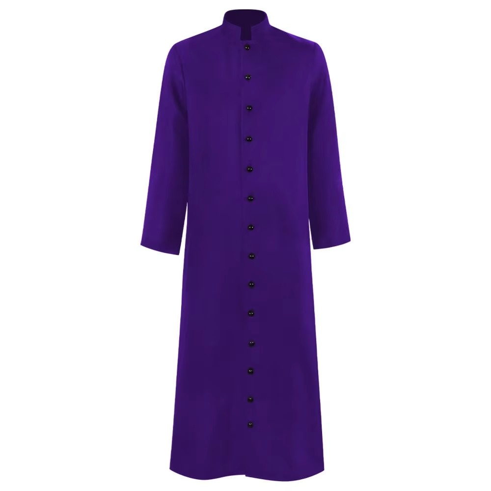 Halloween Priest Costume Cassock Robe with Button Front for Clergy Outfit