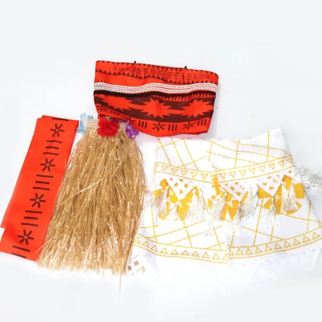 Halloween Princess Costume with Tropical Print Top Grass Skirt and Pendant