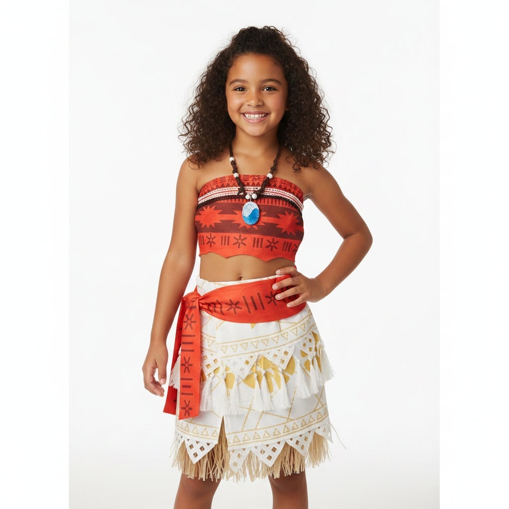 Halloween Princess Costume with Tropical Print Top Grass Skirt and Pendant