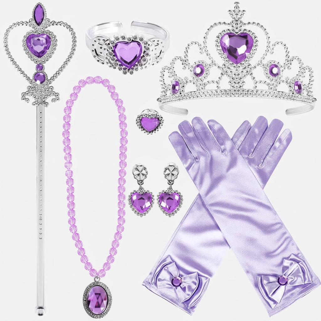 Halloween Princess Dress Up and Belle Costume Accessories Set with Tiara and Gloves
