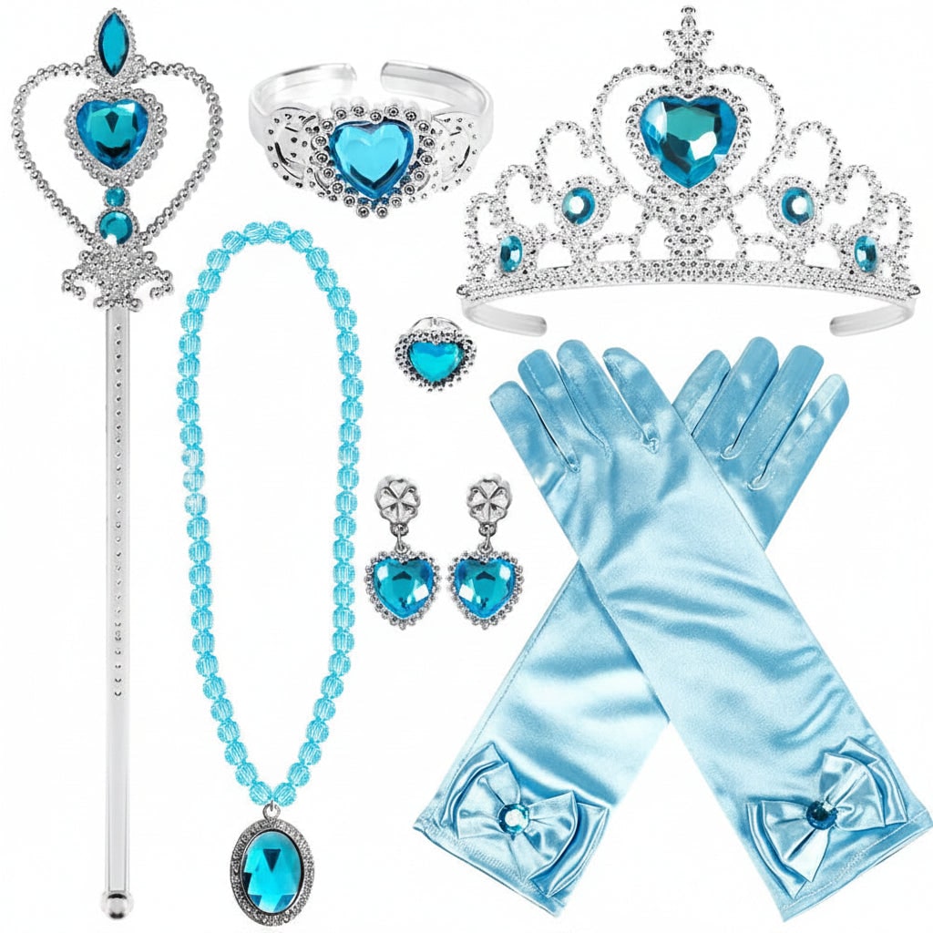 Halloween Princess Dress Up and Belle Costume Accessories Set with Tiara and Gloves
