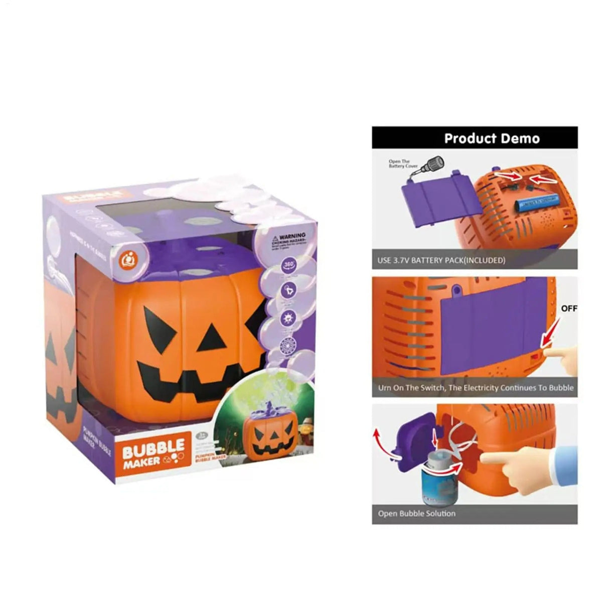 Halloween Pumpkin Bubble Machine with LED Lights and Automatic Blower for Party Outdoor Decoration