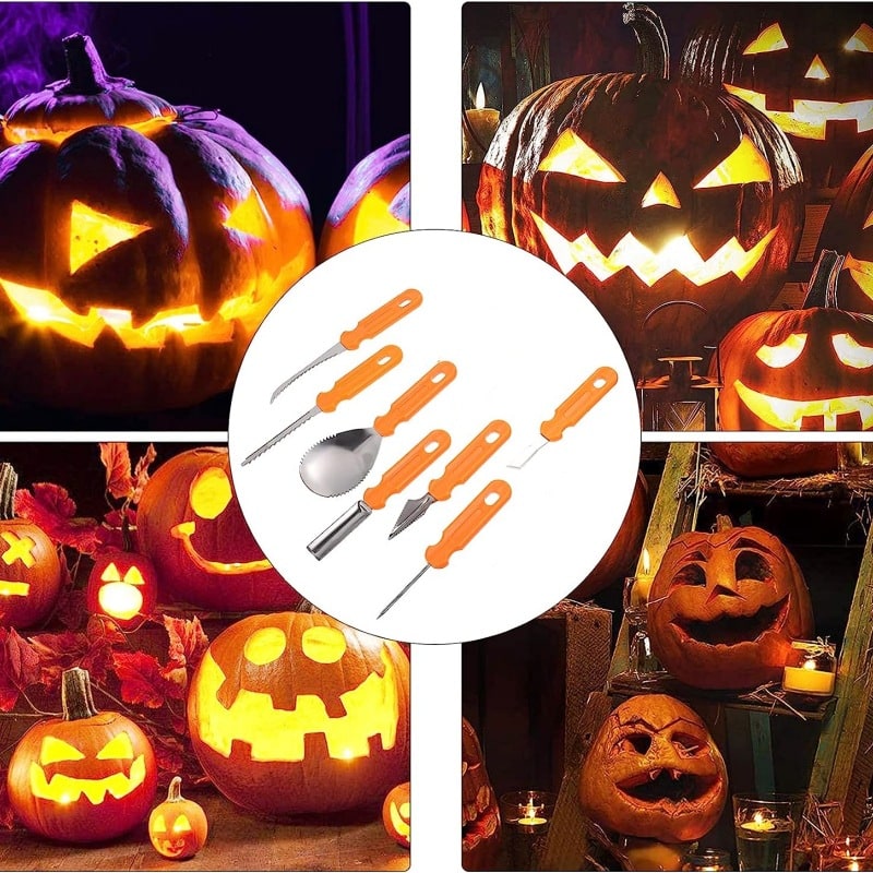 Halloween Pumpkin Carving Kit and Tools with Stainless Steel Blades and Serrated Saw for Supplies
