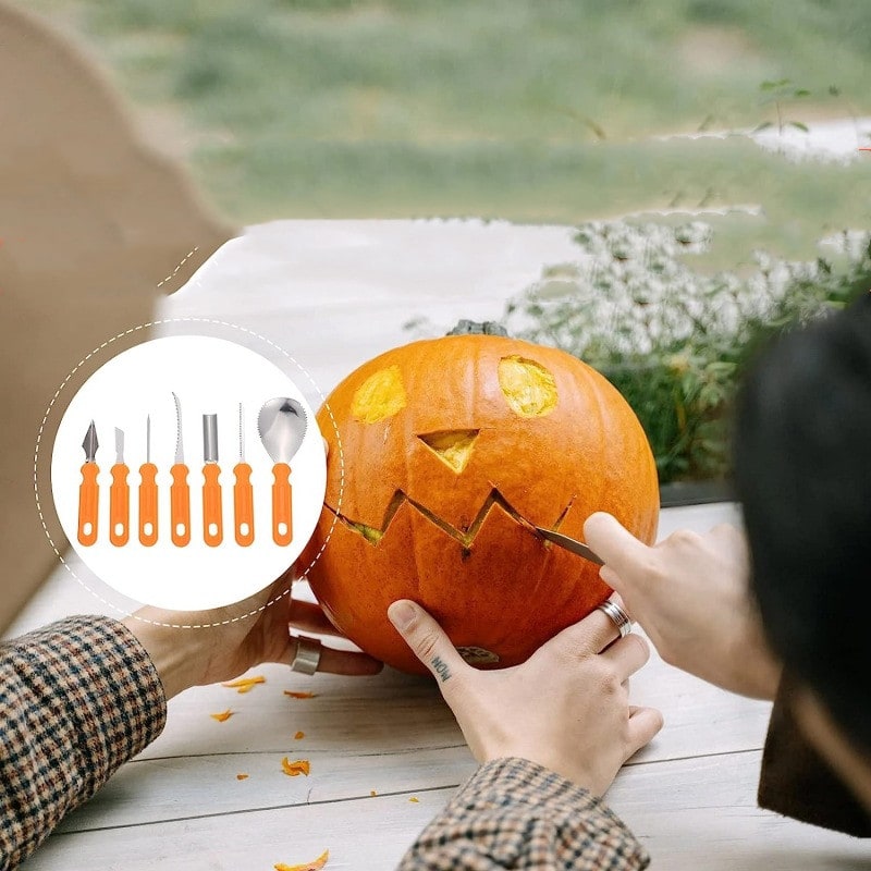 Halloween Pumpkin Carving Kit and Tools with Stainless Steel Blades and Serrated Saw for Supplies