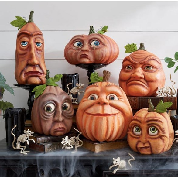 Halloween Pumpkin Decorations and Carving Props with Expressive Faces for Front Door Decor