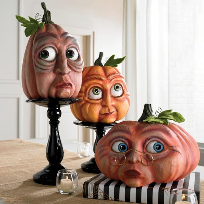 Halloween Pumpkin Decorations and Carving Props with Expressive Faces for Front Door Decor